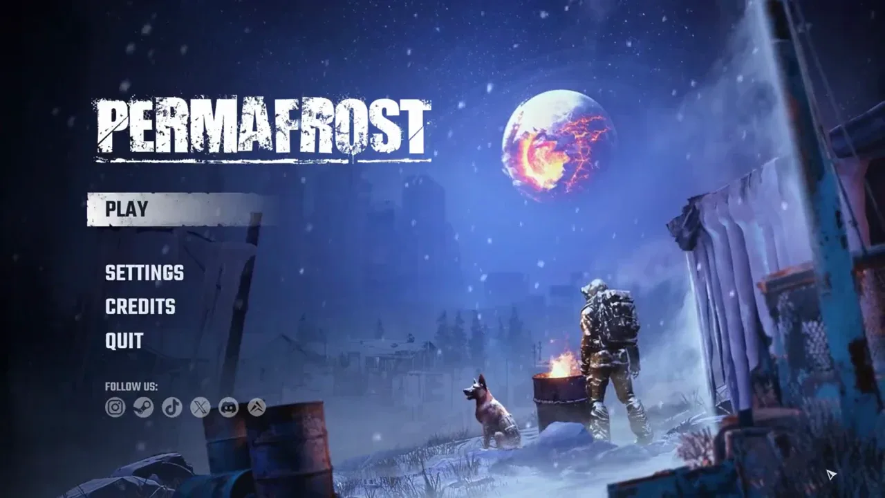 Permafrost main menu with Play and Settings entries