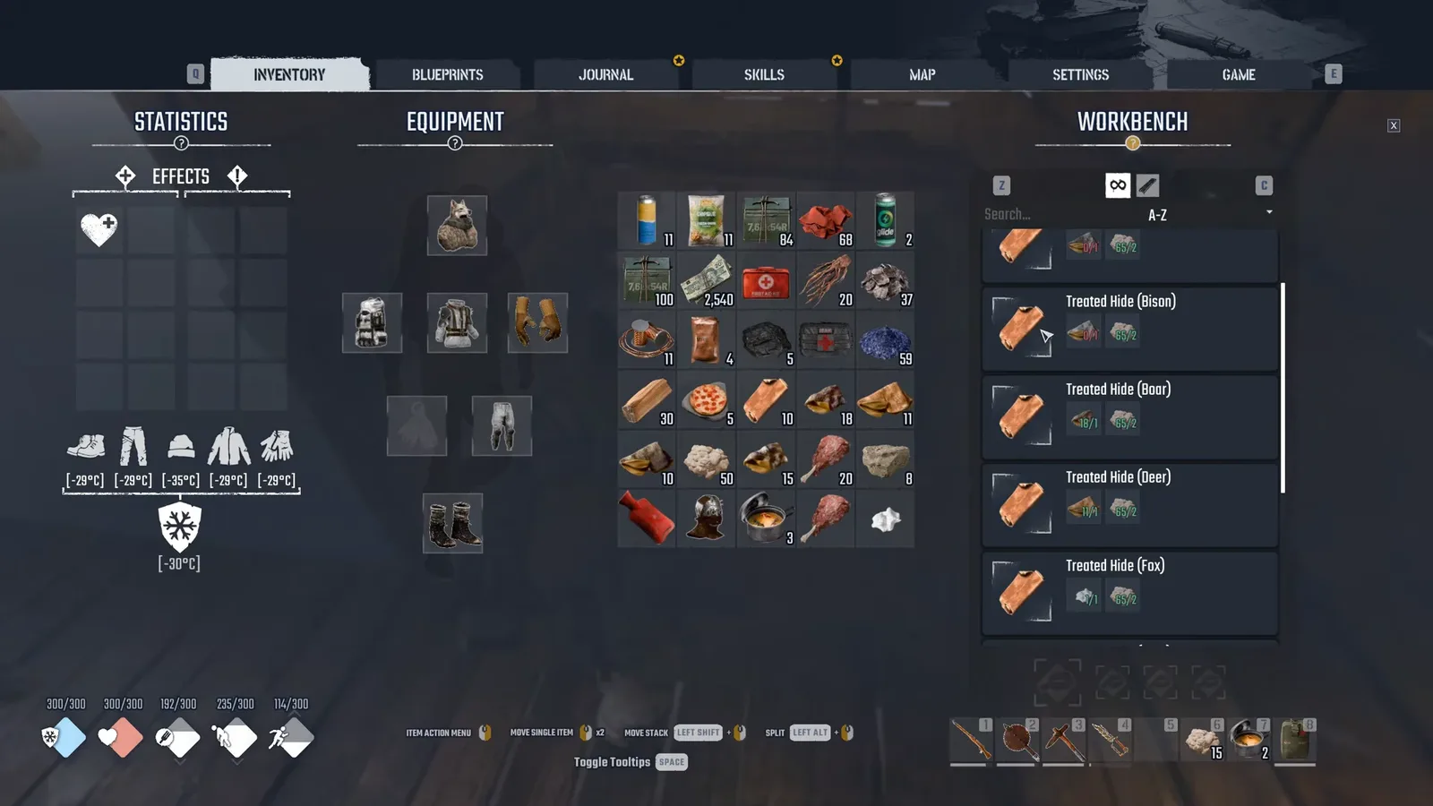 Tanning Rack recipe menu showing Treated Hide options